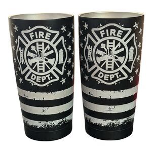 (2) Pair of Tumblers 20oz Mug Cup Vacuum Insulated Fire Department No Lids